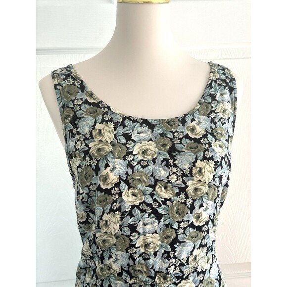 Vintage All That Jazz Black Blue Floral Lace-Up A-Line Flowy Midi Dress Womens M - Picture 3 of 5